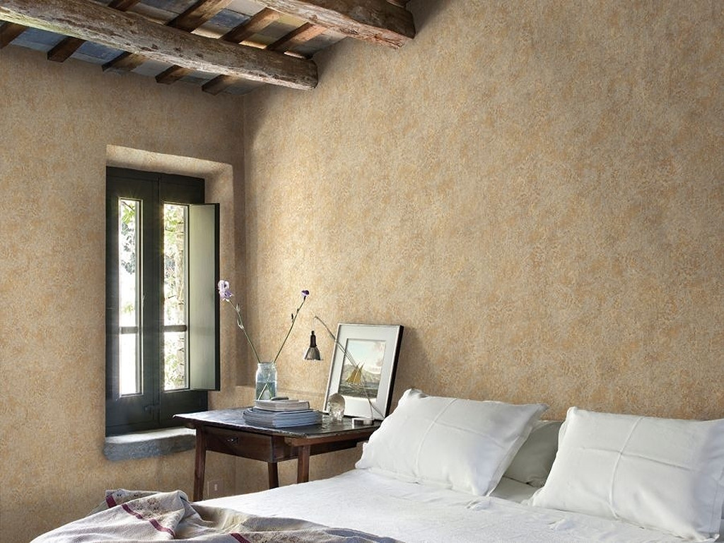 Матовая краска с белыми флоками Valpaint Arteco 7. Нанесение на стену в спальне. Цвет 470А4